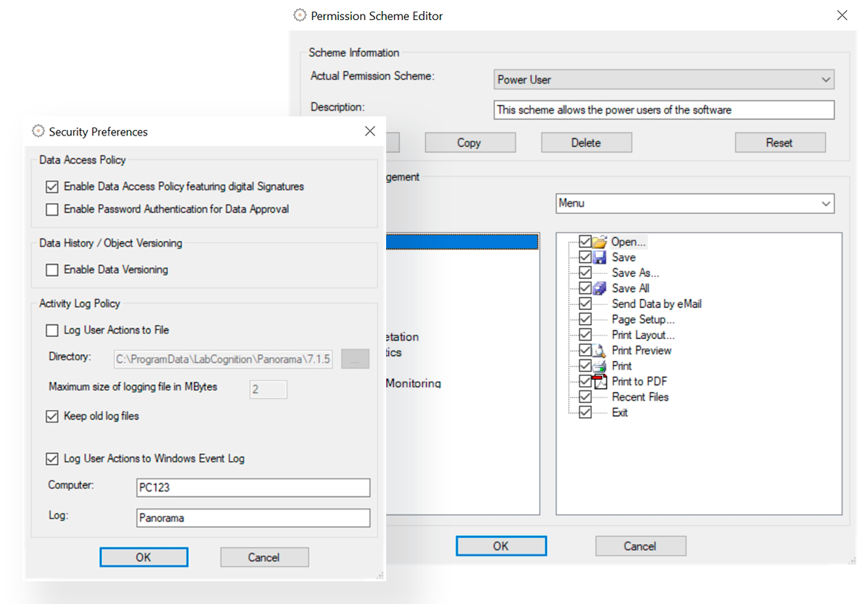 Security Zusatzmodul Software Oberfläche des Security Zusatzmoduls zeigt die Verwaltung der Zugriffsrechte